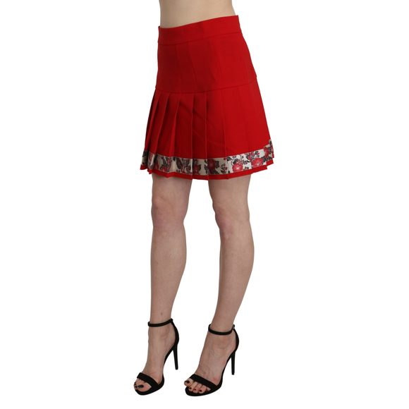 Dolce & Gabbana Red High Waist Wool Short Floral Print Skirt - Picture 2 of 4